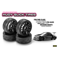 HUDY 1/10 PRE-CUT SLICK BELTED TIRES RIGHT & LEFT (2+2)