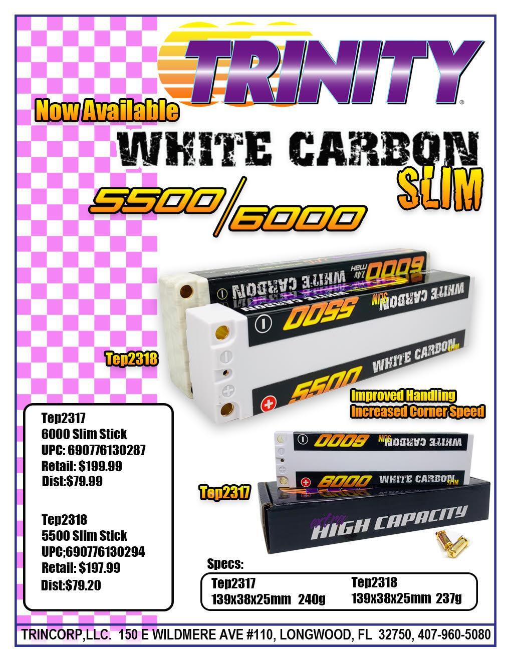 TEP2317  White Carbon 2S 7.4v 6000mAh 100C Slim LiPo w// 5mm Bullets